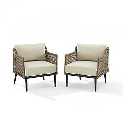 CROSLEY CO7341LB-CR SOUTHWICK 2PC OUTDOOR WICKER ARMCHAIR SET CREME AND LIGHT BROWN