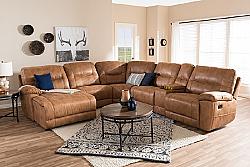 BAXTON STUDIO 99170-J109-LIGHT BROWN-LFC MISTRAL 104 1/8 INCH MODERN AND CONTEMPORARY PALOMINO SUEDE SIX PIECE SECTIONAL WITH RECLINERS CORNER LOUNGE SUITE - LIGHT BROWN