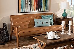 BAXTON STUDIO BBT8013-TAN SOFA SORRENTO 71 1/4 INCH MID-CENTURY MODERN FAUX LEATHER UPHOLSTERED AND WOOD SOFA - TAN AND WALNUT BROWN