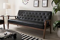 BAXTON STUDIO BBT8013-SOFA SORRENTO 70 5/8 INCH MID-CENTURY RETRO MODERN FAUX LEATHER UPHOLSTERED AND WOODEN THREE-SEATER SOFA