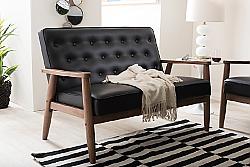 BAXTON STUDIO BBT8013-LOVESEAT SORRENTO 49 INCH MID-CENTURY RETRO MODERN FAUX LEATHER UPHOLSTERED AND WOODEN TWO-SEATER LOVESEAT
