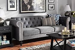 BAXTON STUDIO EMMA-SF EMMA 83 1/8 INCH TRADITIONAL AND TRANSITIONAL VELVET FABRIC UPHOLSTERED AND BUTTON-TUFTED CHESTERFIELD SOFA