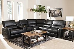 BAXTON STUDIO RX033A-SF AMARIS 96 1/2 INCH MODERN AND CONTEMPORARY BONDED LEATHER FIVE PIECE POWER RECLINING SECTIONAL SOFA WITH USB PORTS