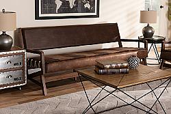 BAXTON STUDIO ROVELYN-DARK BROWN/WALNUT-SF ROVELYN 69 1/8 INCH FAUX LEATHER UPHOLSTERED WOOD SOFA - RUSTIC BROWN AND WALNUT