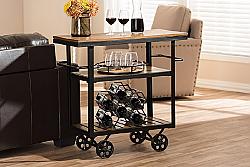 BAXTON STUDIO CA-1130 (YLX-9050) KENNEDY 34 INCH RUSTIC INDUSTRIAL STYLE TEXTURED METAL AND DISTRESSED WOOD MOBILE SERVING CART - ANTIQUE BLACK