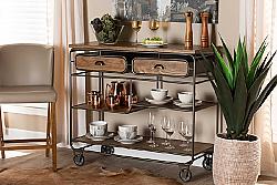 BAXTON STUDIO JY20A069-OAK-CART GRANT 41 3/4 INCH VINTAGE RUSTIC INDUSTRIAL WOOD AND METAL TWO DRAWER KITCHEN CART - OAK BROWN AND BLACK