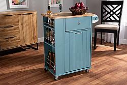 BAXTON STUDIO RT599-OCC-NATURAL/SKY BLUE-CART LIONA 17 3/4 INCH MODERN AND CONTEMPORARY WOOD KITCHEN STORAGE CART - SKY BLUE