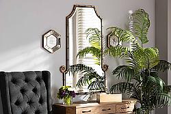 BAXTON STUDIO RXW-10065 LAYAN 29 INCH GLAMOUROUS HOLLYWOOD REGENCY STYLE METAL BAMBOO INSPIRED ACCENT WALL MIRROR - GOLD