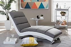 BAXTON STUDIO BBT5194-GREY/WHITE PERCY 24 5/8 INCH MODERN AND CONTEMPORARY FABRIC AND FAUX LEATHER UPHOLSTERED CHAISE LOUNGE - GREY AND WHITE