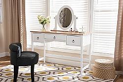 BAXTON STUDIO SR1703010-WHITE/NATURAL SYLVIE 45 1/4 INCH CLASSIC AND TRADITIONAL THREE DRAWER WOOD VANITY TABLE WITH MIRROR - WHITE