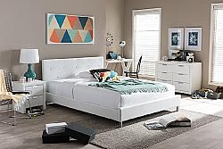 BAXTON STUDIO BBT6140-WHITE-BED BARBARA 63 INCH MODERN QUEEN SIZE BED WITH CRYSTAL BUTTON-TUFTING - WHITE