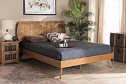 BAXTON STUDIO ASAMI-ASH WALNUT RATTAN-QUEEN ASAMI 63 3/4 INCH MID-CENTURY MODERN WOOD AND SYNTHETIC RATTAN QUEEN SIZE PLATFORM BED - WALNUT BROWN