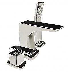 VALLEY ACRYLIC 851.118.100 AFFORDABLE LUXURY 5 1/4 INCH THREE HOLE DECK MOUNT ROMAN TUB FAUCET WITH LEVER HANDLE AND HAND SHOWER - CHROME