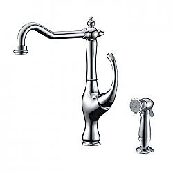 VALLEY ACRYLIC 081.574.100 ZARA AFFORDABLE LUXURY 12 5/8 INCH SINGLE HOLE DECK MOUNT SHEPHERD SPOUT KITCHEN FAUCET WITH LEVER HANDLE AND SIDE SPRAY - CHROME