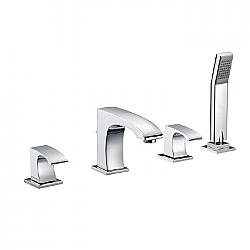 VALLEY ACRYLIC 771.125.100 AFFORDABLE LUXURY FOUR HOLE DECK MOUNT ROMAN TUB FAUCET WITH LEVER HANDLE AND HAND SHOWER - CHROME