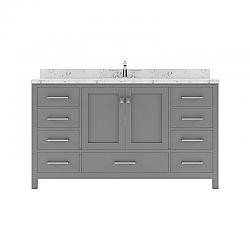 VIRTU USA GD-50060-CMSQ-NM CAROLINE AVENUE 60 INCH DOUBLE BATH VANITY WITH WHITE QUARTZ TOP AND SQUARE SINKS WITHOUT FAUCET