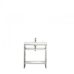 JAMES MARTIN C105V31.5BNKWG BOSTON 31.5 INCH STAINLESS STEEL SINK CONSOLE IN BRUSHED NICKEL WITH WHITE GLOSSY COMPOSITE COUNTERTOP