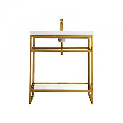 JAMES MARTIN C105V31.5RGDWG BOSTON 31.5 INCH STAINLESS STEEL SINK CONSOLE IN RADIANT GOLD WITH WHITE GLOSSY COMPOSITE COUNTERTOP