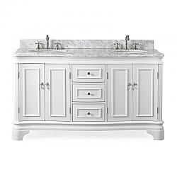CHANS FURNITURE 2077W-RA 60 INCHES BENTON COLLECTION DOUBLE SINK SESTO BATHROOM VANITY IN WHITE