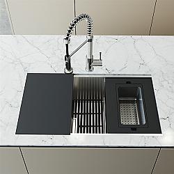 VIGO VG3217K1 32 INCH AMPTON STAINLESS STEEL KITCHEN SINK WITH GRID AND STRAINER WITH ACCESSORIES