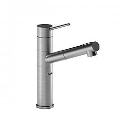RIOBEL CY101SS CAYO 11 3/8 INCH SINGLE HOLE DECK MOUNT PULL-OUT KITCHEN FAUCET WITH LEVER HANDLE - STAINLESS STEEL