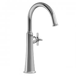 RIOBEL MMRDL01+ 13 3/4 INCH DECK MOUNT SINGLE HOLE TALL BATHROOM FAUCET WITH C-SPOUT AND CROSS HANDLE