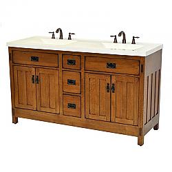 SAGEHILL DESIGNS AC6021DN AMERICAN CRAFTSMAN 60 INCH OAK VANITY CABINET ONLY WITH 3 DRAWERS