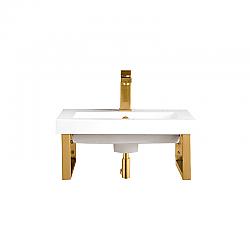 JAMES MARTIN 055BK16RGD20WG2 TWO BOSTON 15 1/4 INCH WALL BRACKETS IN RADIANT GOLD WITH 20 INCH WHITE GLOSSY COMPOSITE COUNTERTOP