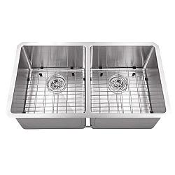 CAHABA CA221132 32 INCH 16 GAUGE STAINLESS STEEL 50/50 KITCHEN SINK WITH GRID SET AND DRAIN ASSEMBLIES