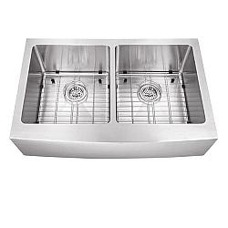 CAHABA CA231132 33 INCH 16 GAUGE STAINLESS STEEL DOUBLE BOWL 50/50 APRON FRONT FARMHOUSE KITCHEN SINK WITH GRID SET AND DRAIN ASSEMBLIES