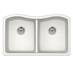 CAHABA CA3241E33-A 32-1/2 INCH QUARTZ 50/50 DOUBLE BOWL KITCHEN SINK IN ALPINE WITH TWIST AND LOCK STRAINER