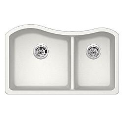 CAHABA CA324233-A 32-1/2 INCH QUARTZ 60/40 DOUBLE BOWL KITCHEN SINK IN ALPINE WITH TWIST AND LOCK STRAINER