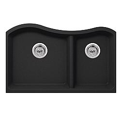 CAHABA CA324233-B 32-1/2 INCH QUARTZ 60/40 DOUBLE BOWL KITCHEN SINK IN ONYX BLACK WITH TWIST AND LOCK STRAINER