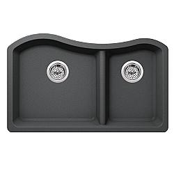 CAHABA CA324233-G 32-1/2 INCH QUARTZ 60/40 DOUBLE BOWL KITCHEN SINK IN GRAY WITH TWIST AND LOCK STRAINER