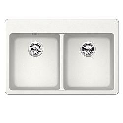 CAHABA CA344133-A 33 INCH QUARTZ 50/50 DOUBLE BOWL KITCHEN SINK IN ALPINE WITH TWIST AND LOCK STRAINER