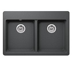 CAHABA CA344133-G 33 INCH QUARTZ 50/50 DOUBLE BOWL KITCHEN SINK IN GRAY WITH TWIST AND LOCK STRAINER