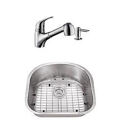 CAHABA CASC0037 23 INCH 18 GAUGE STAINLESS STEEL SINGLE BOWL KITCHEN SINK WITH LOW PROFILE PULL OUT KITCHEN FAUCET AND SOAP DISPENSER