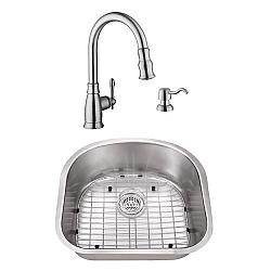 CAHABA CASC0038 23 INCH 18 GAUGE STAINLESS STEEL SINGLE BOWL KITCHEN SINK WITH GOOSENECK PULL OUT KITCHEN FAUCET AND SOAP DISPENSER