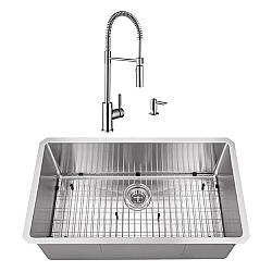 CAHABA CASC0085 32 INCH 16 GAUGE STAINLESS STEEL HANDMADE SINGLE BOWL KITCHEN SINK WITH PULL DOWN INDUSTRIAL STYLE KITCHEN FAUCET AND SOAP DISPENSER