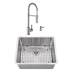 CAHABA CASC0089 23 INCH 16 GAUGE STAINLESS STEEL HANDMADE SINGLE BOWL BAR SINK WITH PULL DOWN INDUSTRIAL STYLE KITCHEN FAUCET AND SOAP DISPENSER