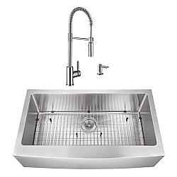 CAHABA CASC0111 36 INCH 16 GAUGE STAINLESS STEEL APRON FRONT SINGLE BOWL KITCHEN SINK WITH PULL DOWN INDUSTRIAL STYLE KITCHEN FAUCET AND SOAP DISPENSER