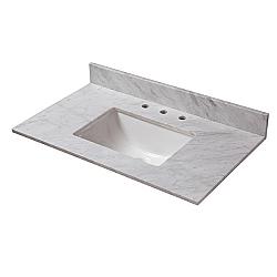 CAHABA CAVT0168 37 X 22 INCH CARRARA MARBLE VANITY TOP WITH TROUGH BOWL AND 8 INCH FAUCET SPREAD