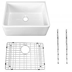 CAHABA CAFC24SBKIT 24 INCH  SINGLE BOWL FARMHOUSE FIRECLAY KITCHEN SINK WITH SINK GRID AND MOUNTING HARDWARE