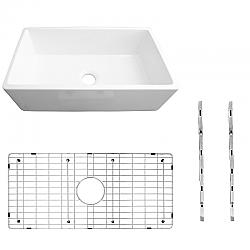 CAHABA CAFC33SBKIT 33 INCH  SINGLE BOWL FARMHOUSE FIRECLAY KITCHEN SINK WITH SINK GRID AND MOUNTING HARDWARE