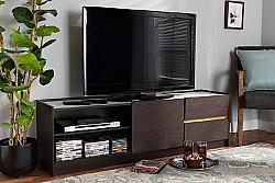 BAXTON STUDIO LV25TV2512-MODI WENGE/MARBLE-TV WALKER 63 INCH MODERN AND CONTEMPORARY AND WOOD TV STAND WITH FAUX MARBLE TOP - DARK BROWN AND GOLD