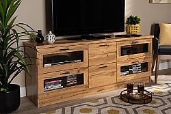 BAXTON STUDIO TV834133-H-WOTAN OAK ADELINO 63 INCH MODERN AND CONTEMPORARY WOOD TWO DRAWER TV STAND - OAK BROWN