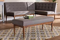 BAXTON STUDIO BBT8051-GREY-BENCH ARVID 47 INCH MID-CENTURY MODERN FABRIC UPHOLSTERED AND WOOD DINING BENCH - GRAY