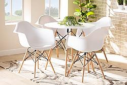 BAXTON STUDIO AY-PC12-White-5PC Dining Set GALEN MODERN AND CONTEMPORARY POLYPROPYLENE PLASTIC AND WOOD FIVE-PIECE DINING SET - WHITE AND OAK BROWN