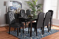 BAXTON STUDIO BBT5158-Dark Brown-7PC Dining Set DYLIN MODERN AND CONTEMPORARY FAUX LEATHER UPHOLSTERED AND WOOD SEVEN-PIECE DINING SET
