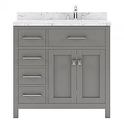 VIRTU USA MS-2136L-CMSQ-NM CAROLINE PARKWAY 36 INCH SINGLE BATH VANITY WITH CULTURED MARBLE QUARTZ TOP AND SQUARE SINK WITHOUT FAUCET